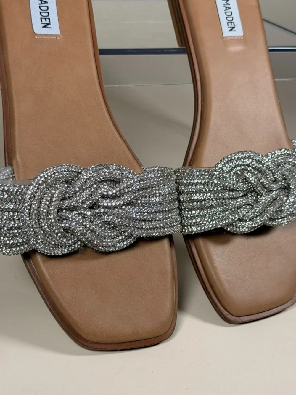 Steve Madden Solar Rhinestone Braided Slide Sandals Sz 10
